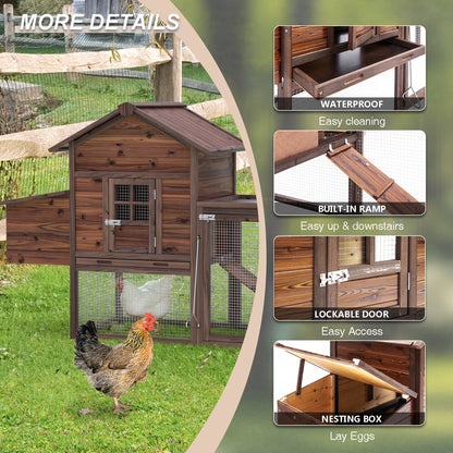 Chicken Coop for 5 Chickens Wooden Indoor Outdoor Hen Fence with Nesting Box & Removable Tray