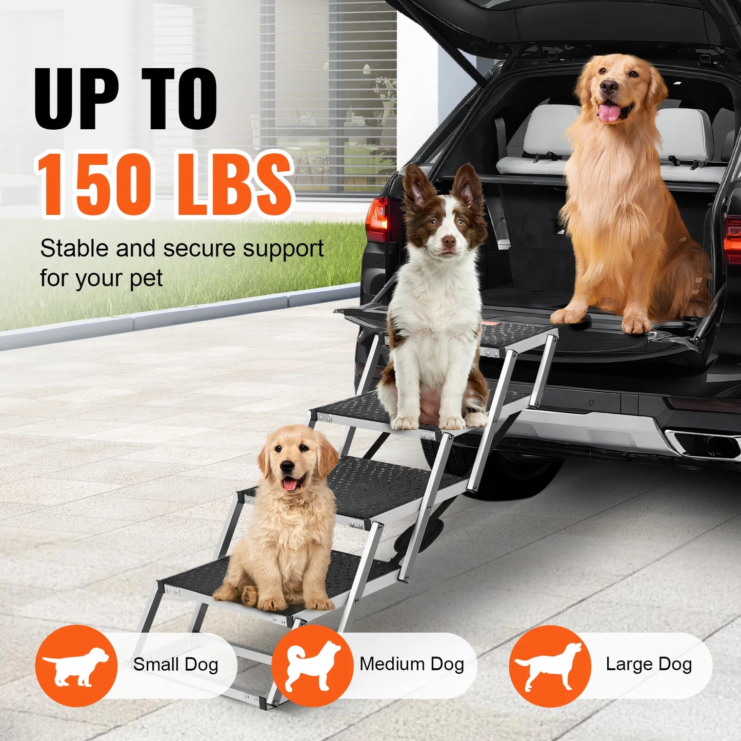 Wide Dog Steps Folding Portable Aluminum for Cars SUVS and Trucks
