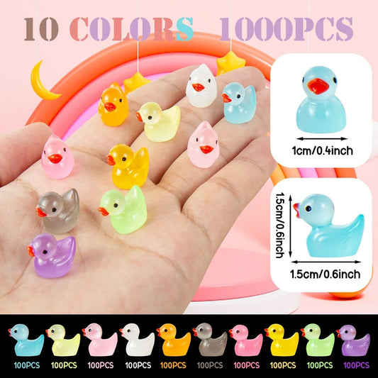 1000Pcs Luminous Mini Resin Duck Figurines Landscape Aquarium Cute Tiny Ornaments
