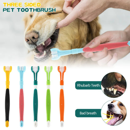 Three-Head Multi-angle Cleaning Dog Cat Brush Bad Breath Teeth Care Tool