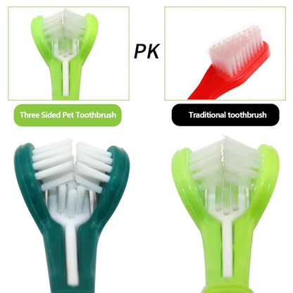 Three-Head Multi-angle Cleaning Dog Cat Brush Bad Breath Teeth Care Tool