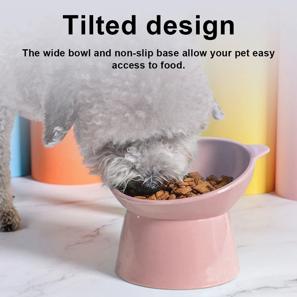 Tilted Ergonomic Raised Cat Food Bowl Anti Vomiting Slip for Flat- Faced Cats