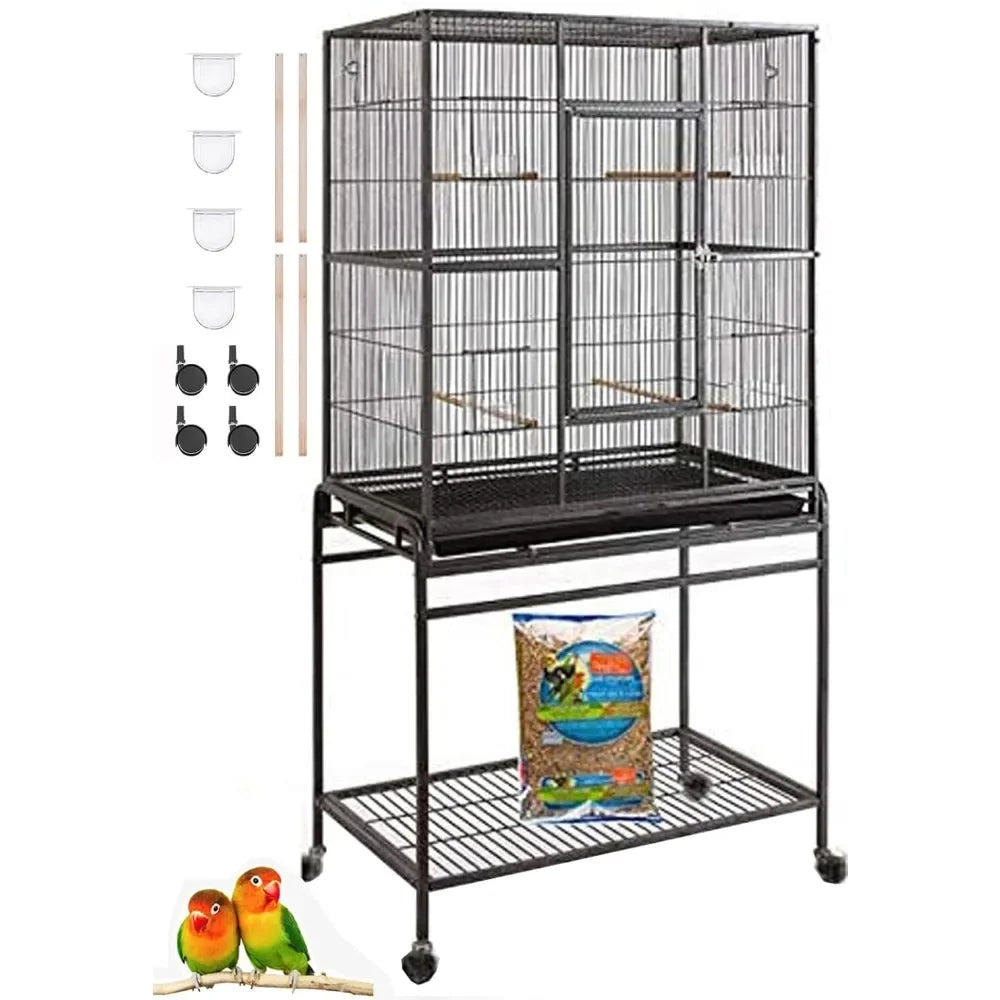 Large Wrought Iron Metal Bird Flight Breeder Cage with Removable Rolling Stand