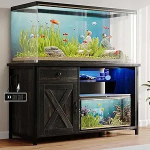 Aquarium Stand with LED Lighting Power Outlets Drawer Storage