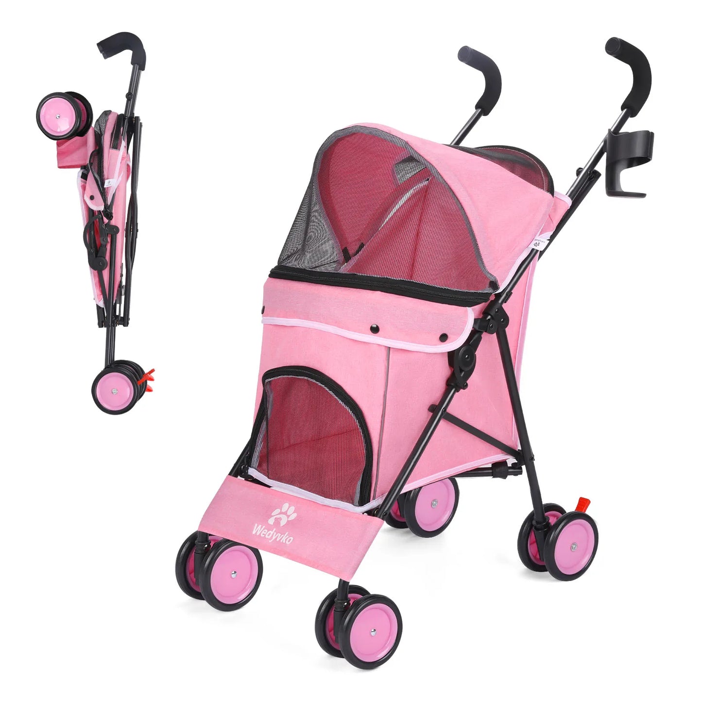 Pet Stroller Rotate with Brakes Storage for Dogs Cats Travel