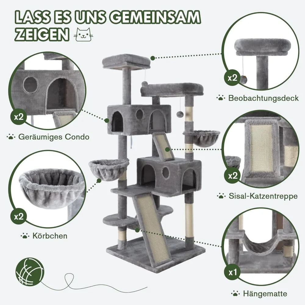 Multi-Level Indoor Big Feline/Cozy Plush Perches/Condo/Sisal Scratching Posts/Hammock