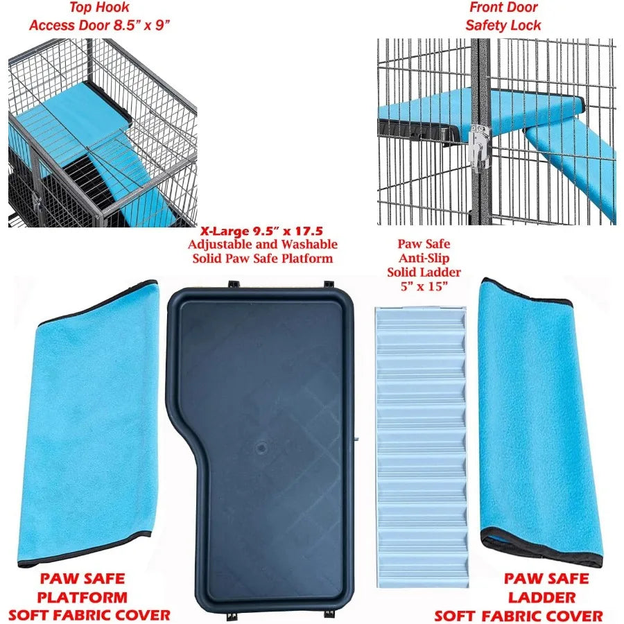 Deluxe Two Tiers Small Animal Critter Cage  1 2Inch Bar Spacing for Ferrets Chinchillas Rats Mice Squirrels Rabbits