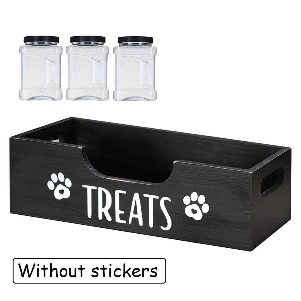 3Pcs Cat Dog Treat Jars With Wood Holder Pet Snack Storage Organizer