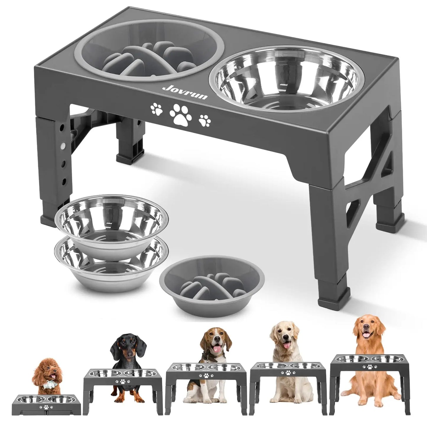Adjustable Elevated Dog Bowls Stainless Steel Slow Feeder