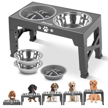 Adjustable Elevated Dog Bowls Stainless Steel Slow Feeder