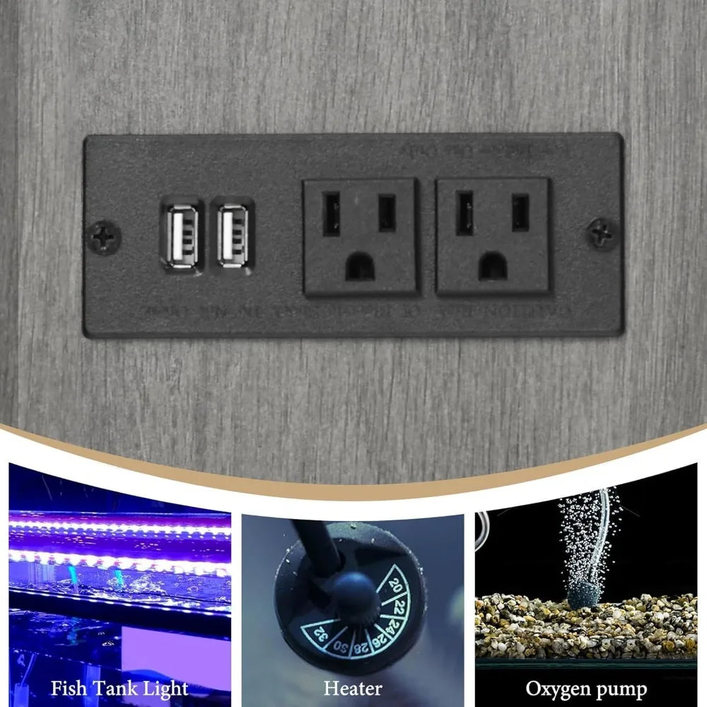 Aquarium Stand with LED Lighting Power Outlets Drawer Storage