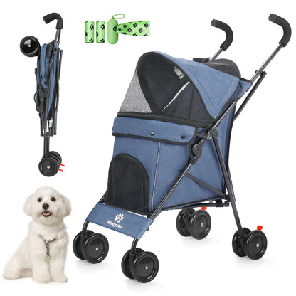 Pet Stroller Rotate with Brakes Storage for Dogs Cats Travel