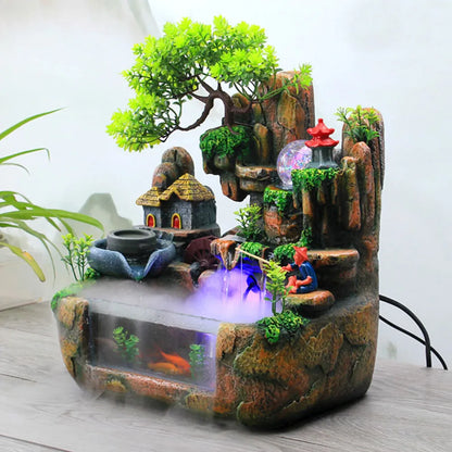 Indoor LED Water Fountain with Mist – Resin Rockery Waterfall for Home Decor