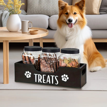 3Pcs Cat Dog Treat Jars With Wood Holder Pet Snack Storage Organizer