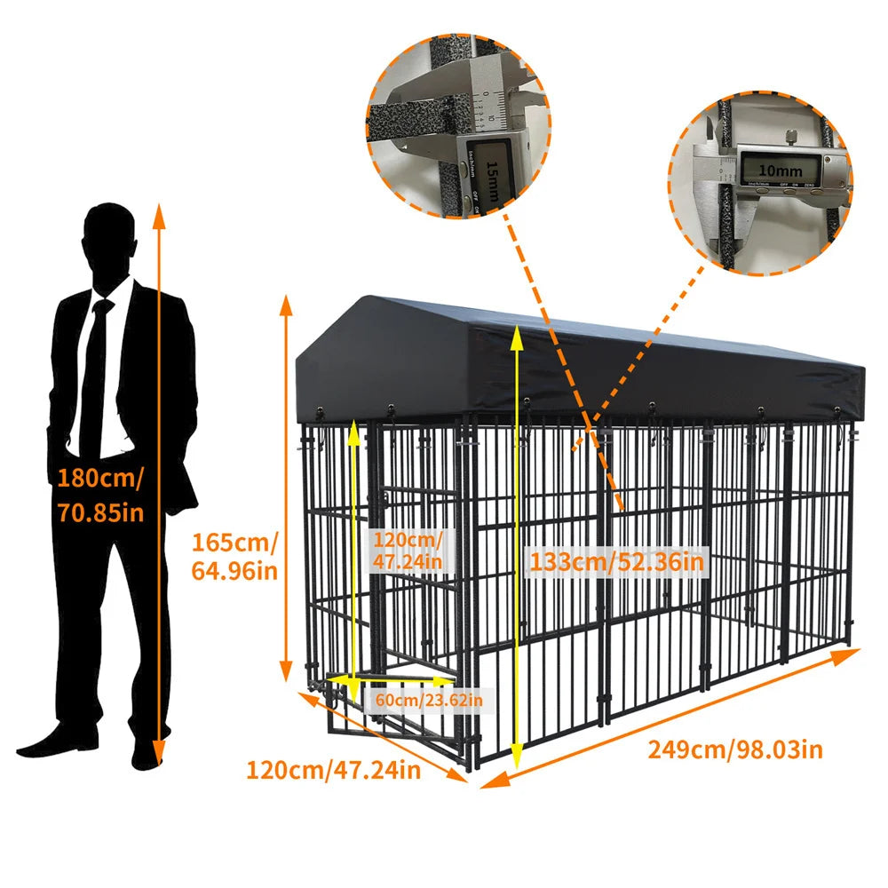Heavy Duty Large Dog Kennel Welded Metal Cage with Roof Pet Run Enclosure Playpen House Outdoor Indoor
