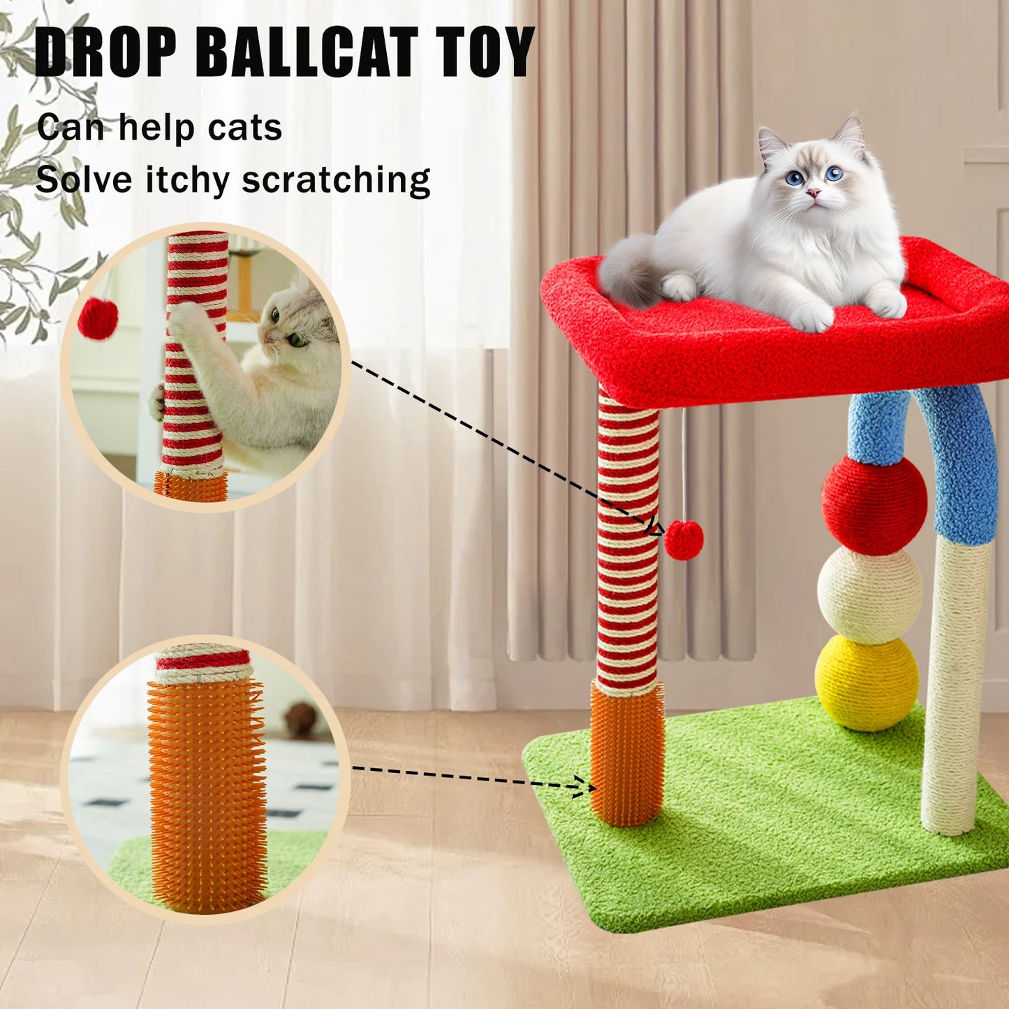 Tower with Scratching Post, Modern Cat Furniture  Colorful Climbing Frame