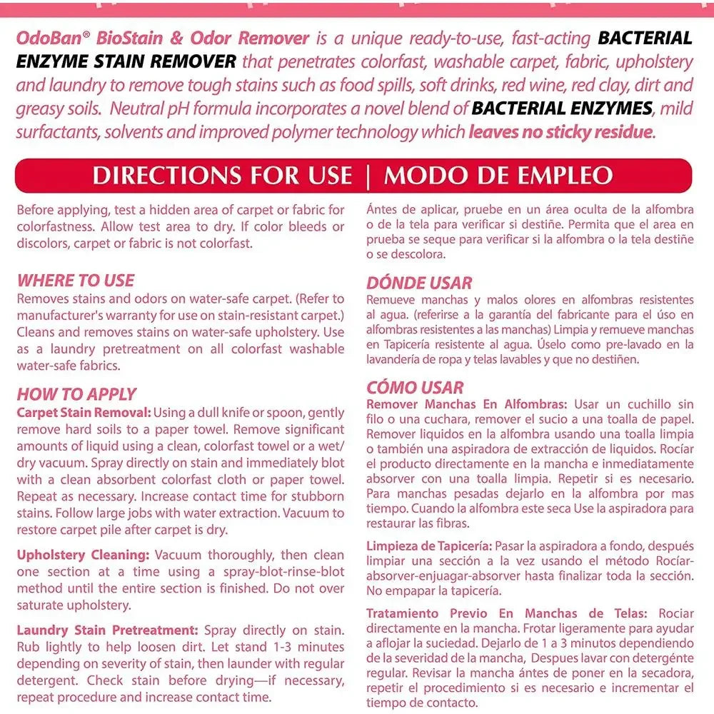 Stain & Odor Remover Carpet & Fabric Cleaner Protein Stain Digestor Non-Toxic Laundry