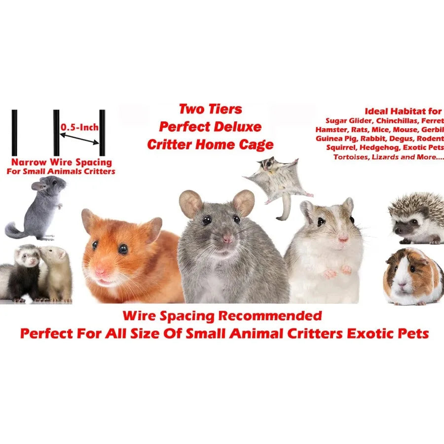 Deluxe Two Tiers Small Animal Critter Cage  1 2Inch Bar Spacing for Ferrets Chinchillas Rats Mice Squirrels Rabbits