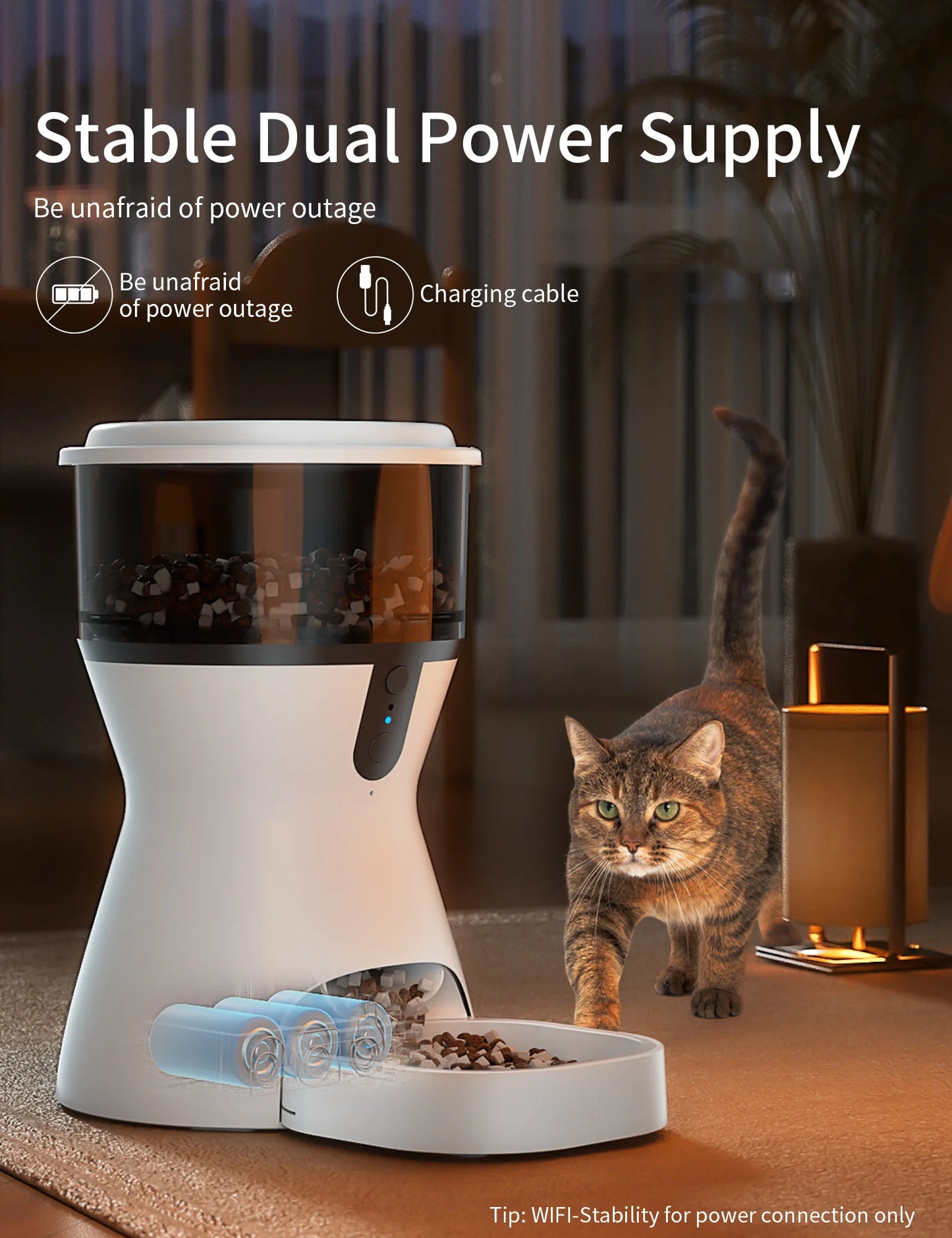 Automatic Cat Dry Food Dispenser, Dual Power Programmable