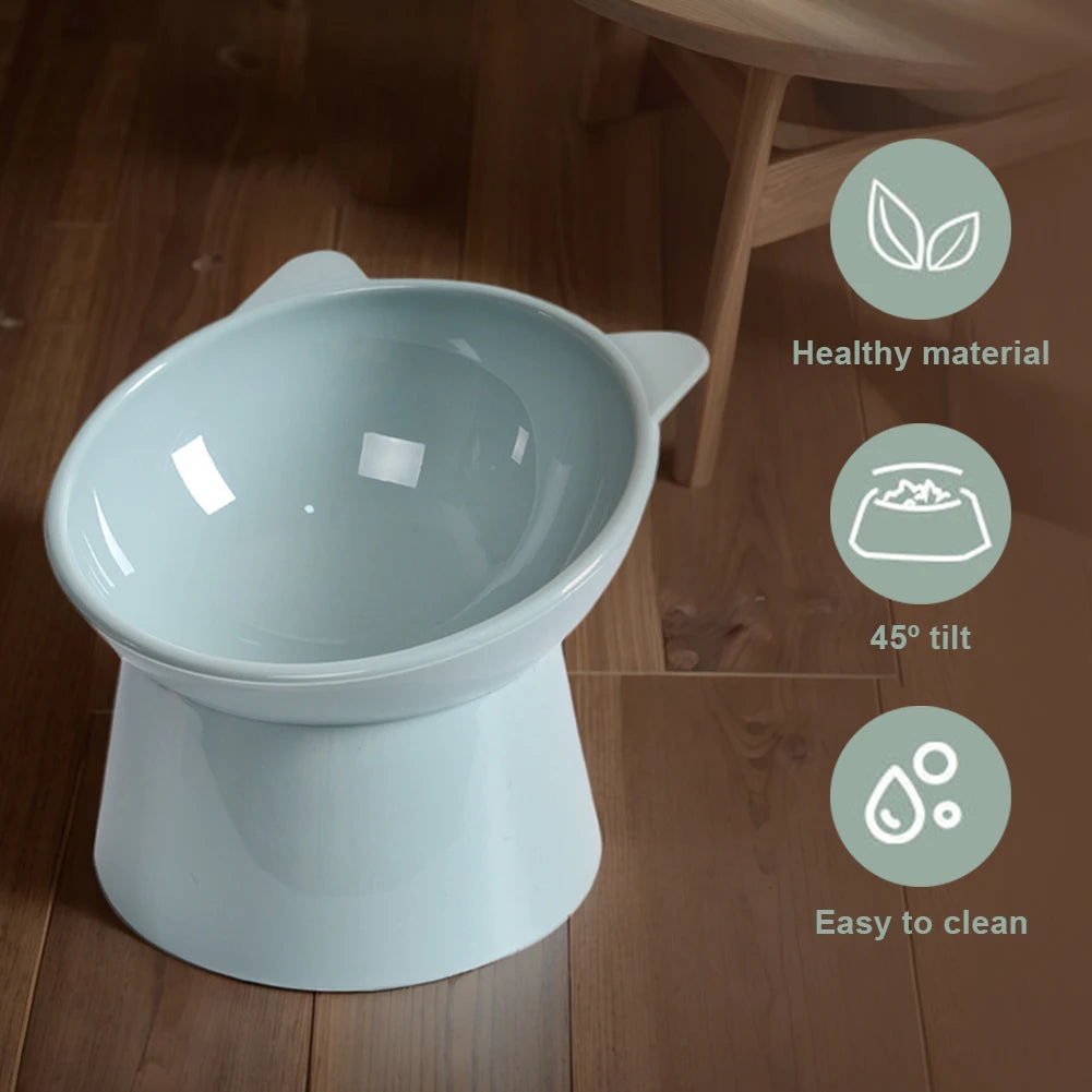 Tilted Ergonomic Raised Cat Food Bowl Anti Vomiting Slip for Flat- Faced Cats