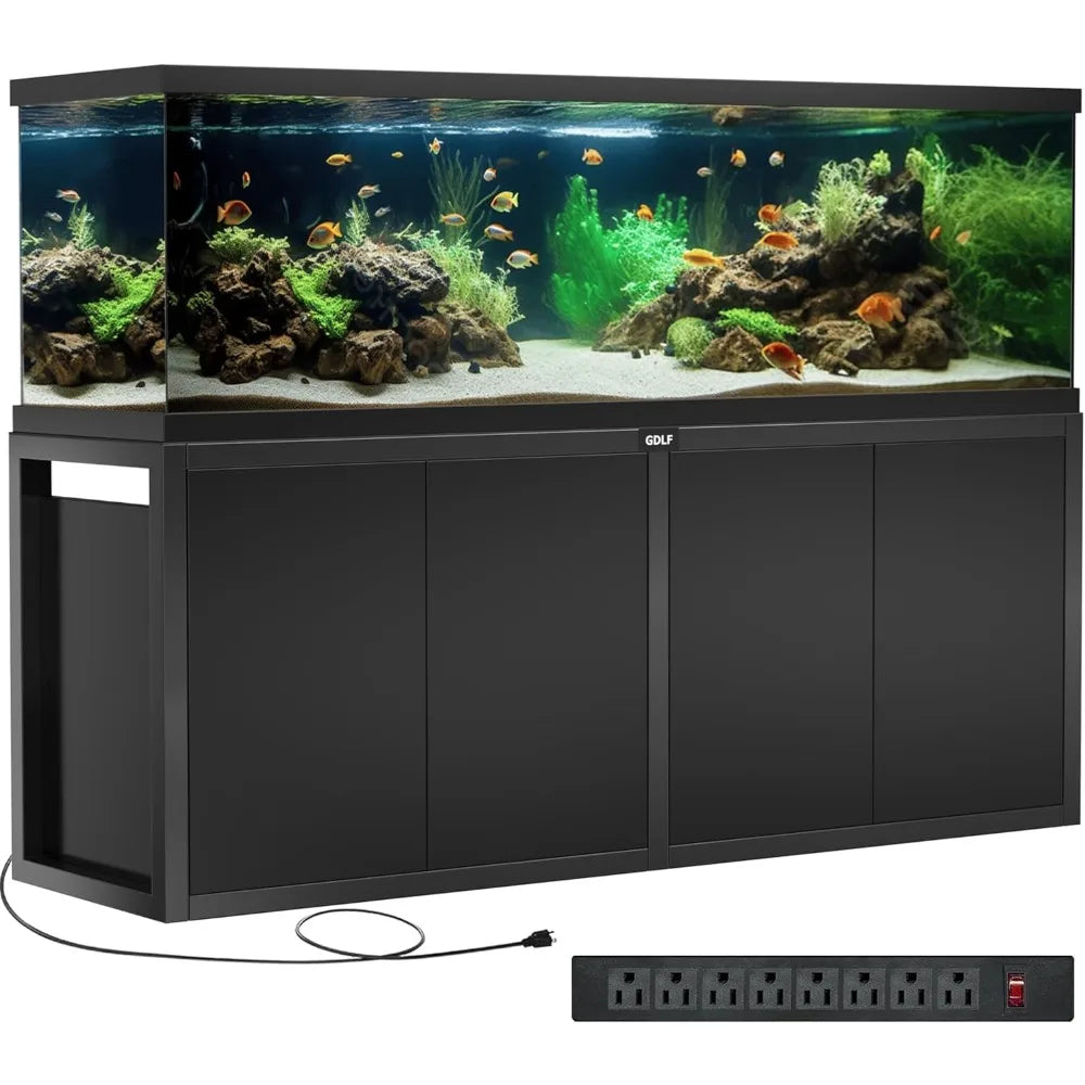 125-150 Gallon Fish Tank Stand, Heavy Duty Metal Aquarium Stand with Power Outlet and Cabinet for Fish Tank Filters and Accesso