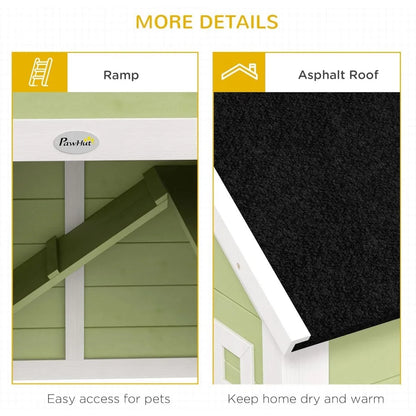 Rabbit Hutch, Outdoor or Guinea Pig Cage with Asphalt Roof, Handle, Wheels, 64 Inch Wooden Bunny Cage