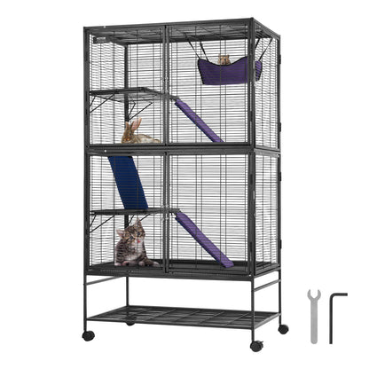 Rolling Metal Ferret Cage Large 4-Tier Small Animal Cage for Rats Hamster Guinea Chinchilla