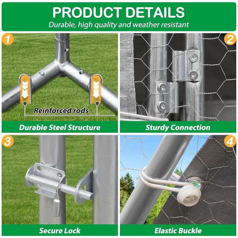 Large Metal Chicken Coop, Walk-in Chicken Run Pen with Waterproof Cover, for Outdoor