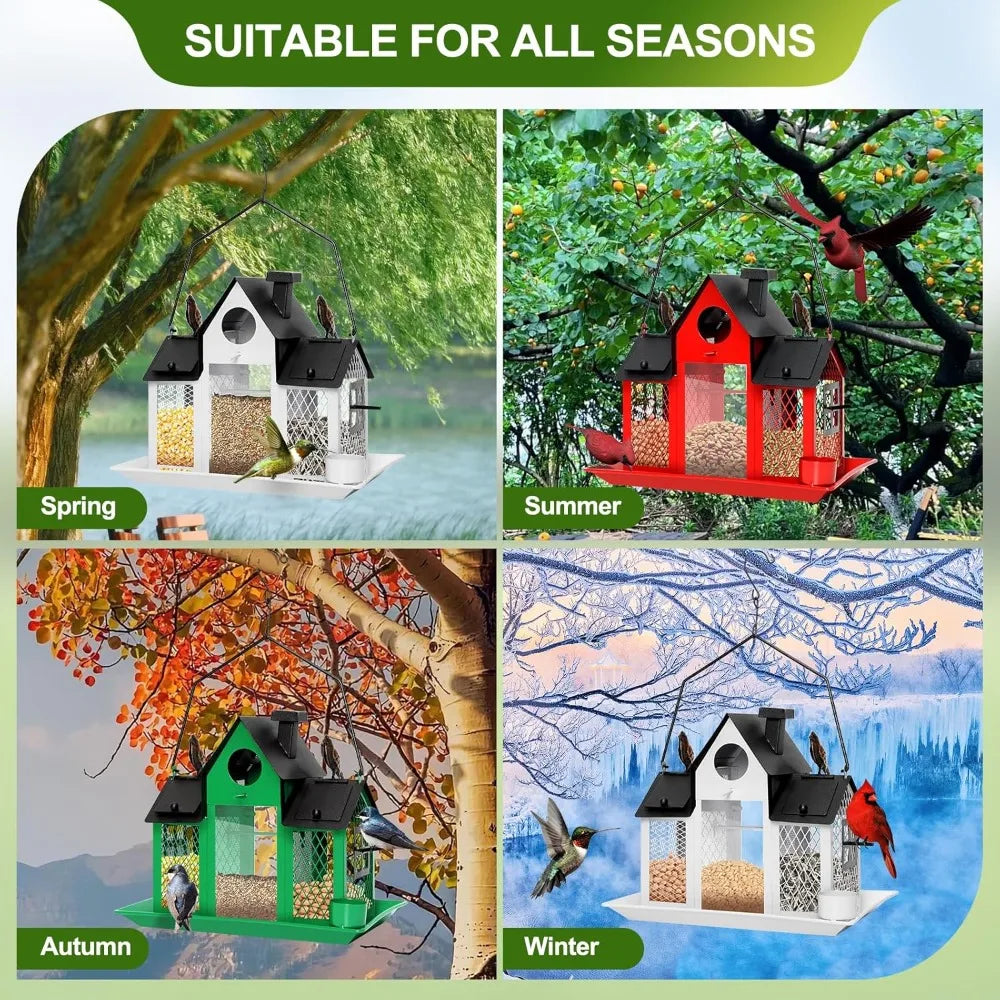 Large Solar Bird Feeders House for Outdoors Hanging ,Squirrel Proof w/Water Cup