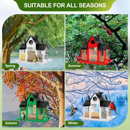 Large Solar Bird Feeders House for Outdoors Hanging ,Squirrel Proof w/Water Cup