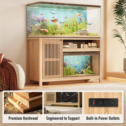 Aquarium Fish Tank Stand with Built-in Power Outlet & Storage Cabinet, Heavy Duty for Turtles