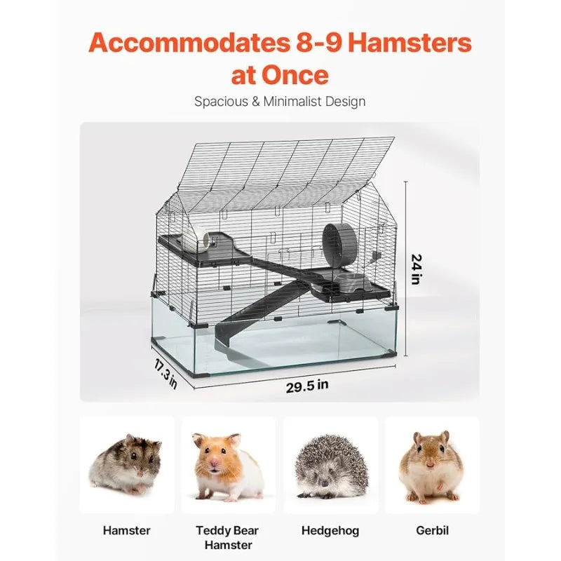 E OR Hamster Cage, 360°  iewing Transparent Hamster Habitats, Small Animal Cage, 29.5 x 17.3 x 24 in,  entilated Pet Mouse Cages