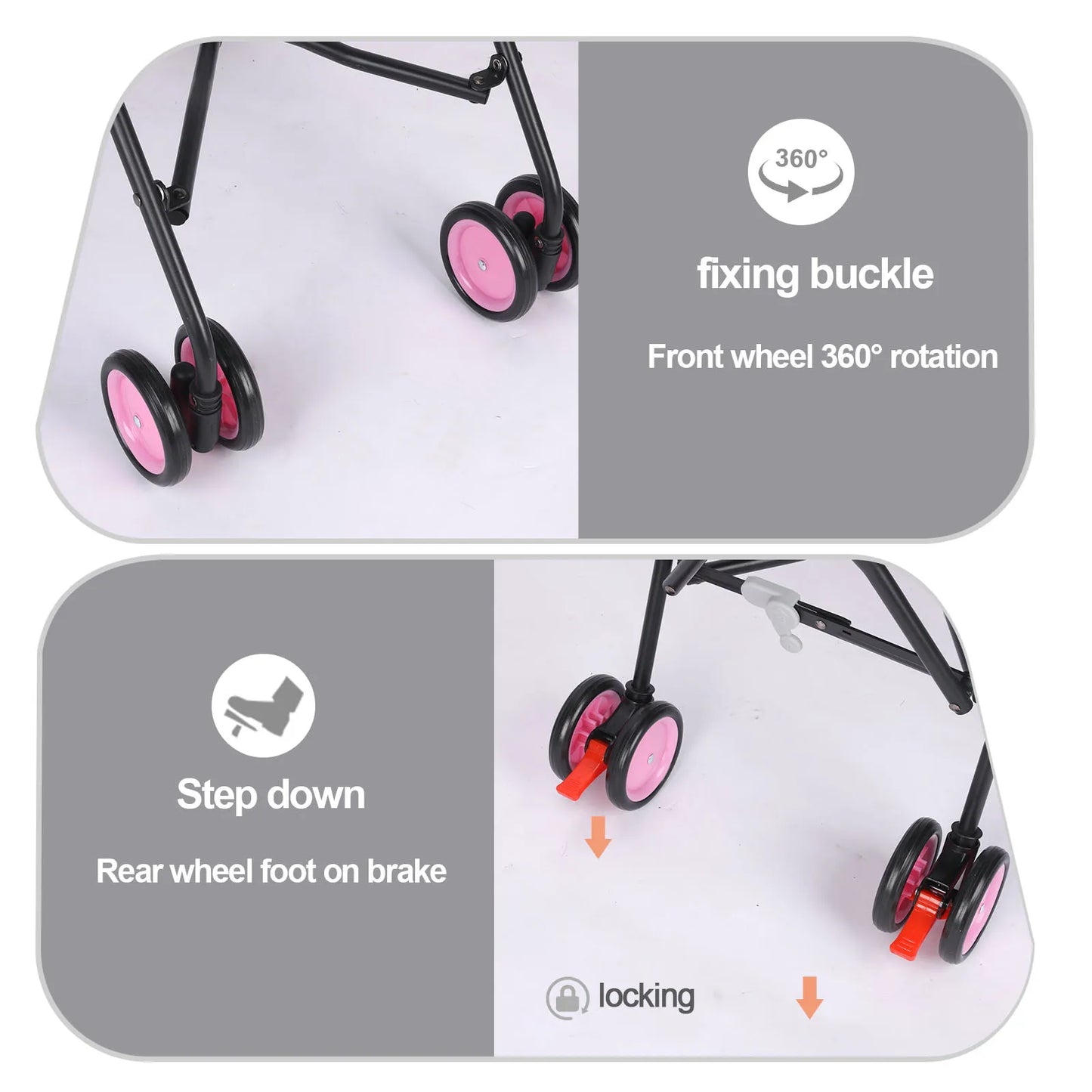 Pet Stroller Rotate with Brakes Storage for Dogs Cats Travel