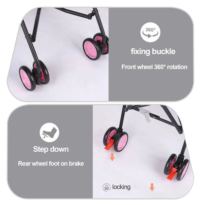 Pet Stroller Rotate with Brakes Storage for Dogs Cats Travel