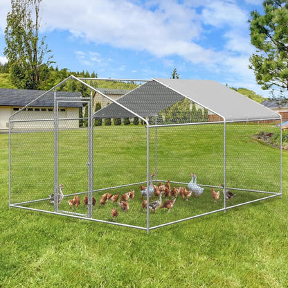 Large Metal Chicken Coop, Walk-in Chicken Run Pen with Waterproof Cover, for Outdoor