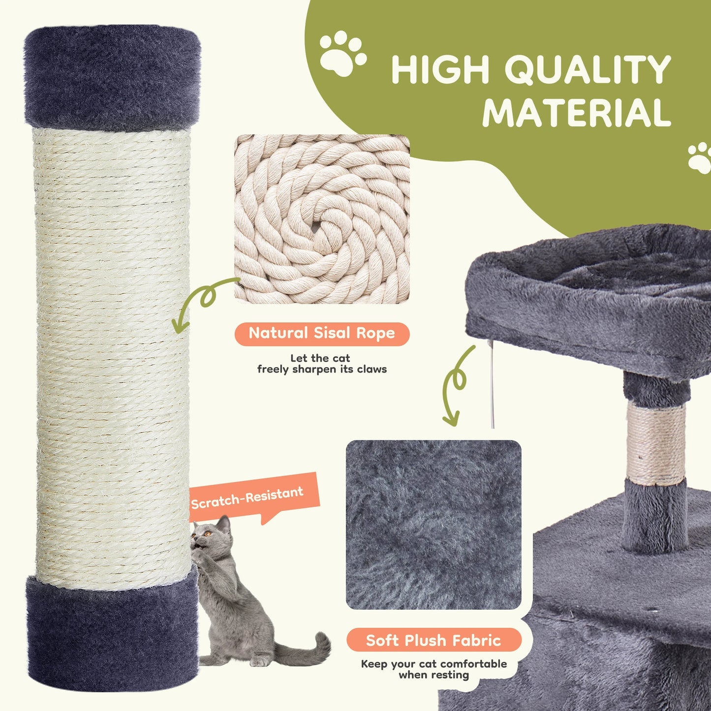 Large Multi Level Cat Climbing Tower with Condo Natural Sisal Scratching Posts Pet House for Indoor