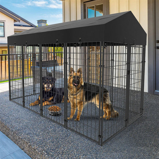Heavy Duty Large Dog Kennel Welded Metal Cage with Roof Enclosure House Outdoor/Indoor