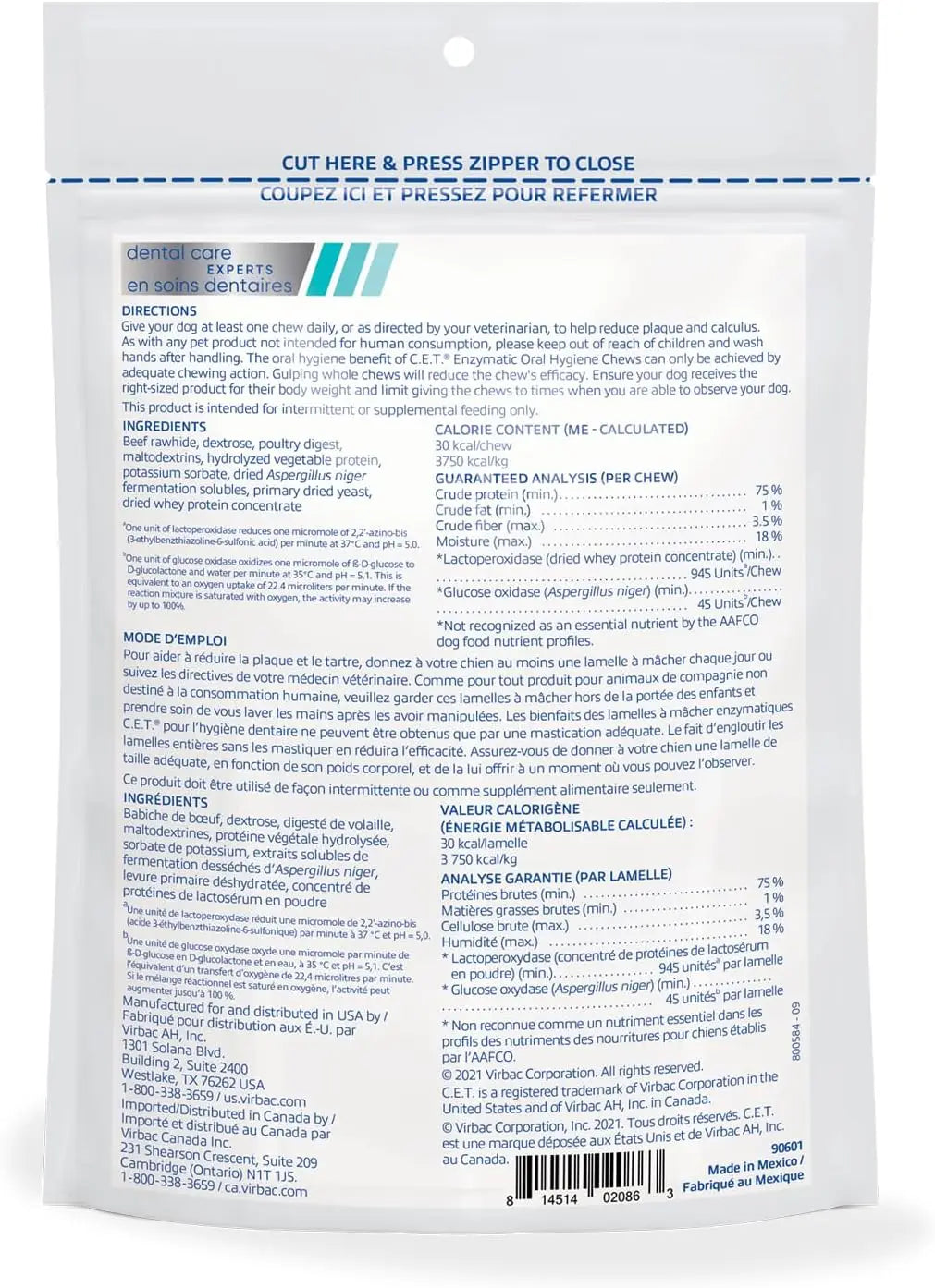 C.E.T. Enzymatic Oral Hygiene Chews for Dogs Beef 8.4 Ounces
