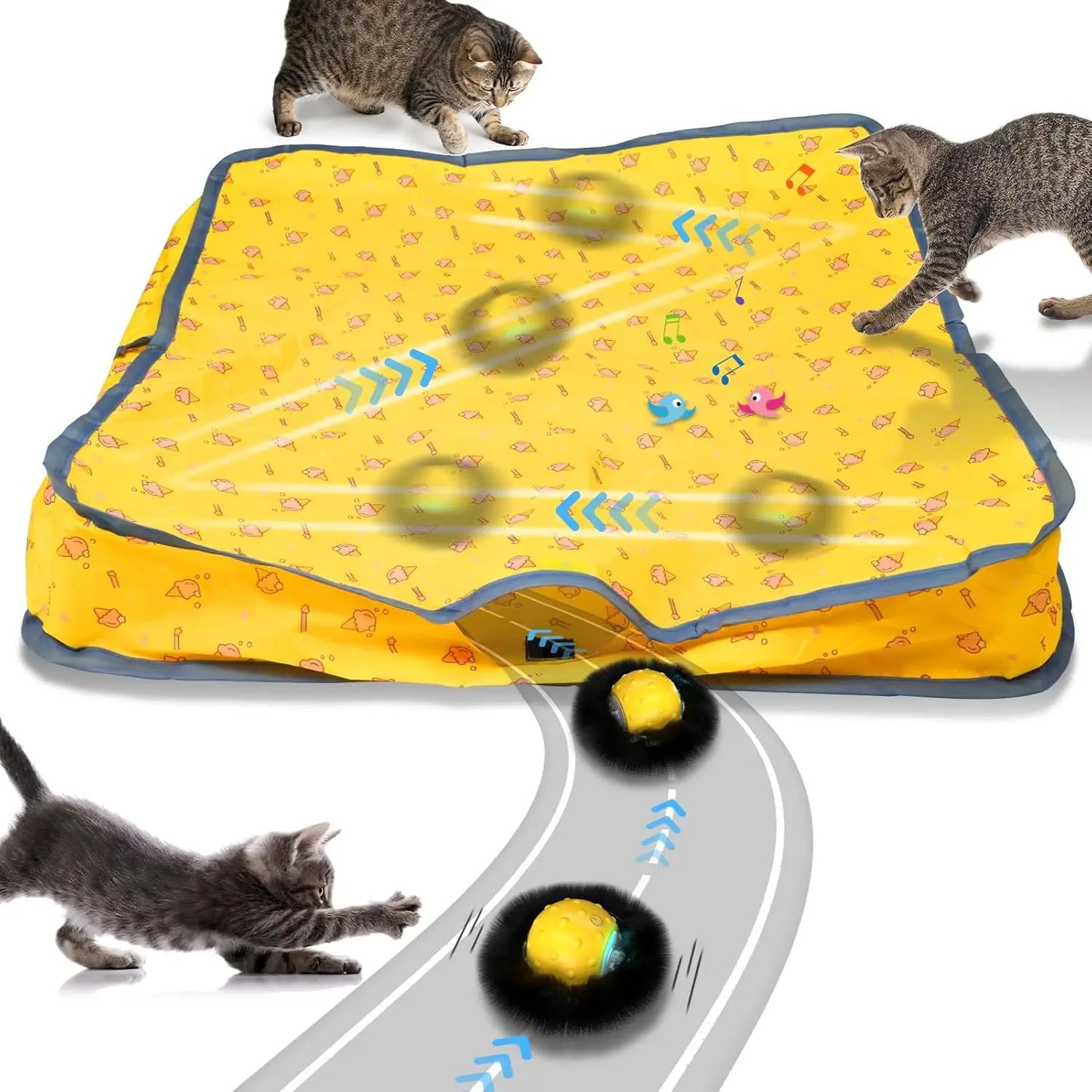 Interactive Cat Toys for Indoor in Play Mat, Motion Activated Moving Toy Hide and Seek Chase