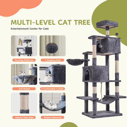 Large Multi Level Cat Climbing Tower with Condo Natural Sisal Scratching Posts Pet House for Indoor