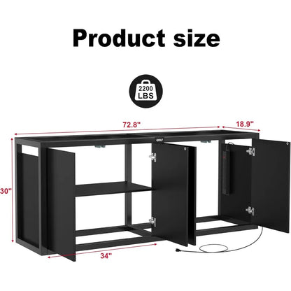 125-150 Gallon Fish Tank Stand, Heavy Duty Metal Aquarium Stand with Power Outlet and Cabinet for Fish Tank Filters and Accesso