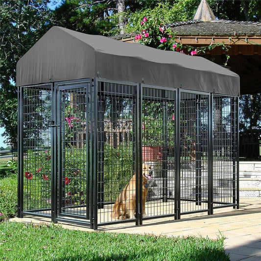 Heavy Duty Large Dog Kennel Welded Metal Cage with Roof Enclosure House Outdoor/Indoor