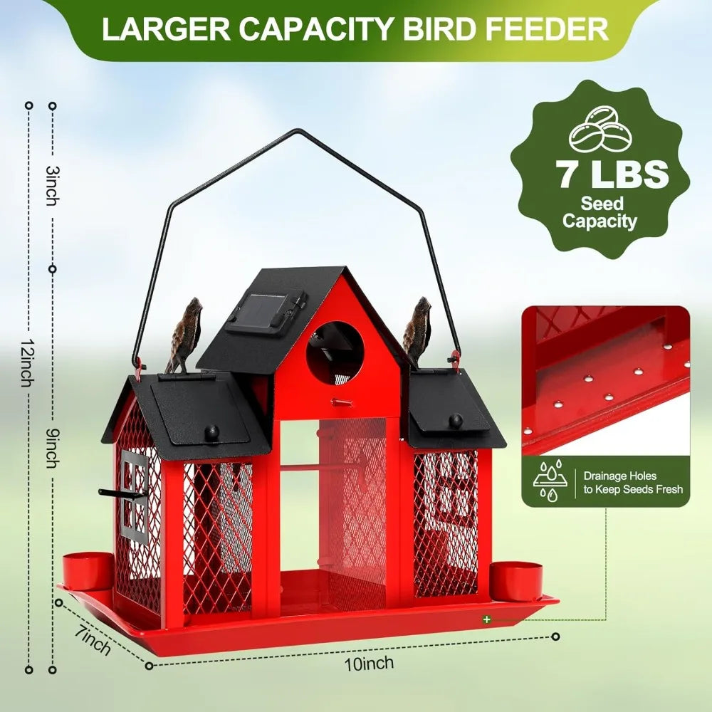 Large Solar Bird Feeders House for Outdoors Hanging ,Squirrel Proof w/Water Cup