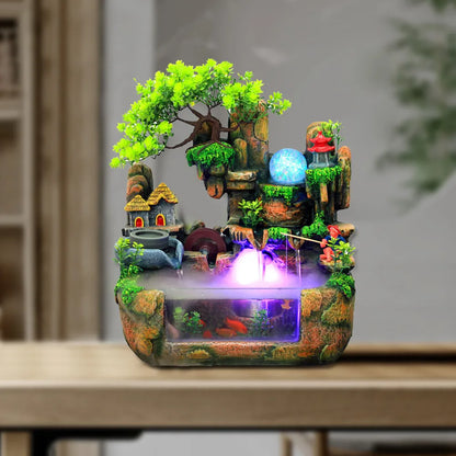 Indoor LED Water Fountain with Mist – Resin Rockery Waterfall for Home Decor