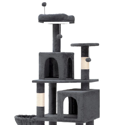 Multi-Level Cat Tree with Scratching Posts Caves Hammock Plush Fabric Interactive Play