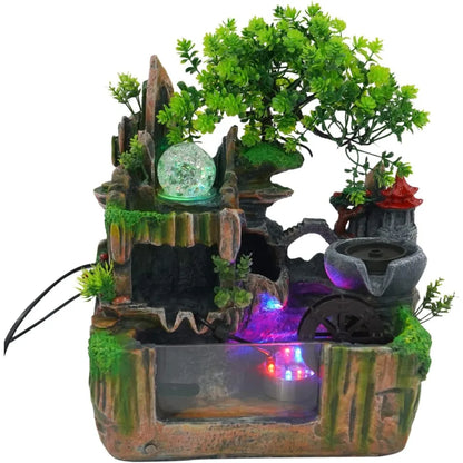 Tabletop Indoor Waterfall Fountain with Lights, Plants & Mist