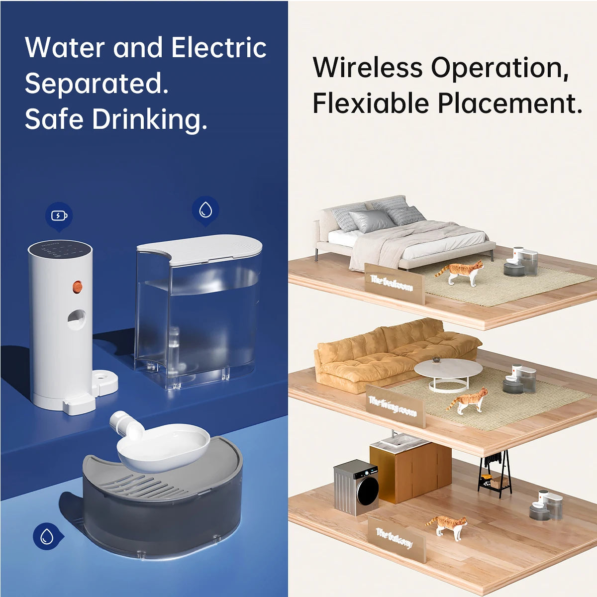 Smart Pet Water Dispenser Wireless Cat Water Fountain Dumping Dog Rechargeable Water Feeder