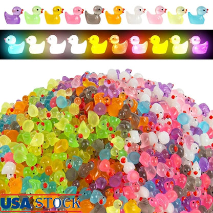 1000Pcs Luminous Mini Resin Duck Figurines Landscape Aquarium Cute Tiny Ornaments