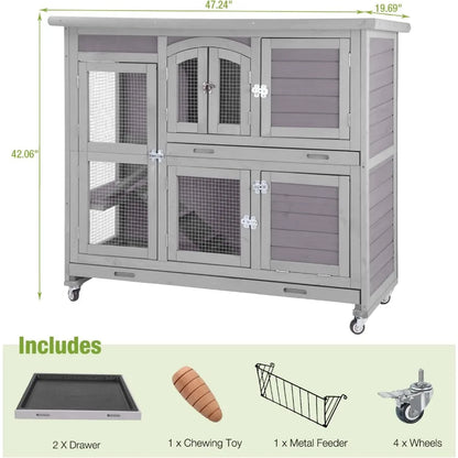 Rabbit Hutch Indoor Outdoor Bunny House Guinea Pig Cage on Wheel
