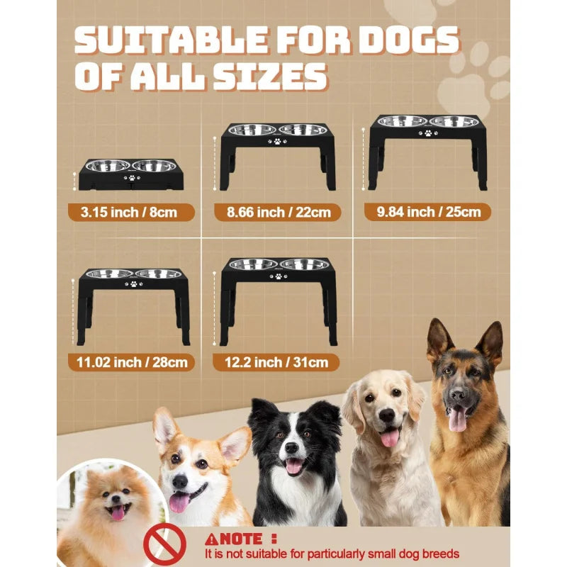 Adjustable Elevated Dog Bowls Stainless Steel Slow Feeder